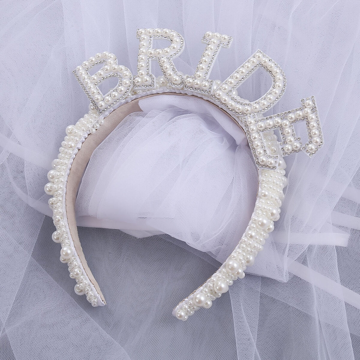 Комплект обруч корона BRIDE та фата на дівич-вечір - Зображення 6