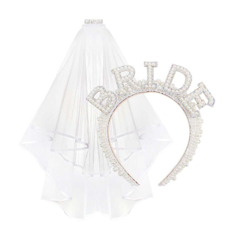 Комплект обруч корона BRIDE та фата на дівич-вечір